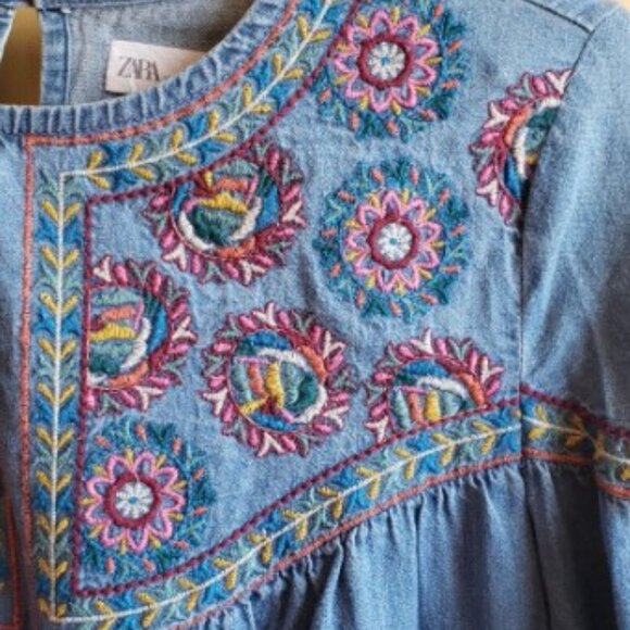 ZARA GIRLS 13-14 CHAMBRAY EMBROIDERED DRESS - BOHO CHICK - Picture 3 of 4